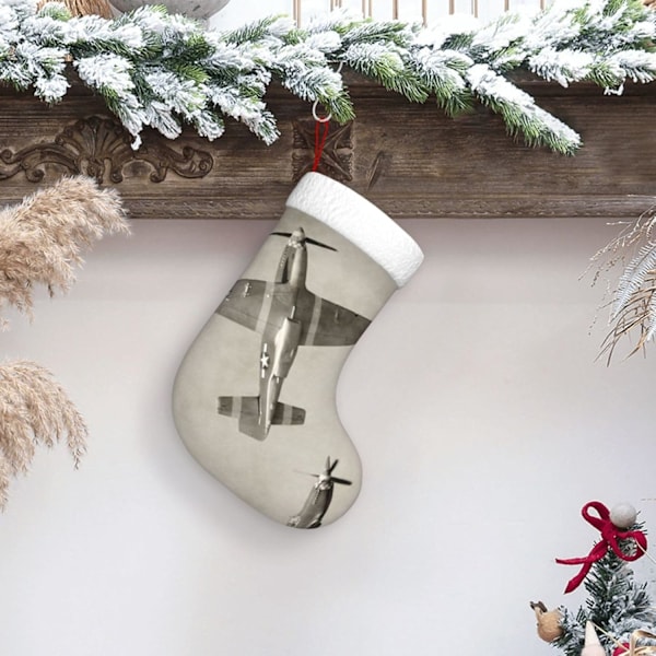 Andra världskriget flygplan flygplan tryck julstrumpa julpynt spis hängande julstrumpor för familj semester julparty dekorationer 45 x 2