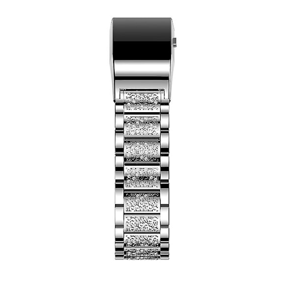 Diamantbesat Solid Rustfrit Stål Urrem Til Fitbit Charge 2 GPE Silver
