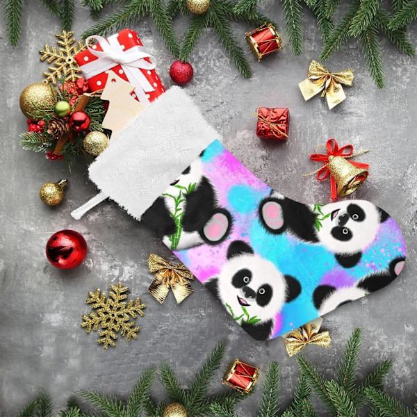 Julklapp, personliga julklappsstrumpor 2-pack Panda Skog Djur Regnbåge 18 tum Julstrumpor Hängande Ornament Eldstad för Träd