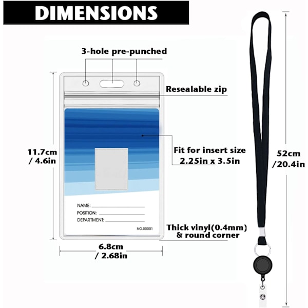 Lanyard med ID-holdersett (svart, 2-pakning)