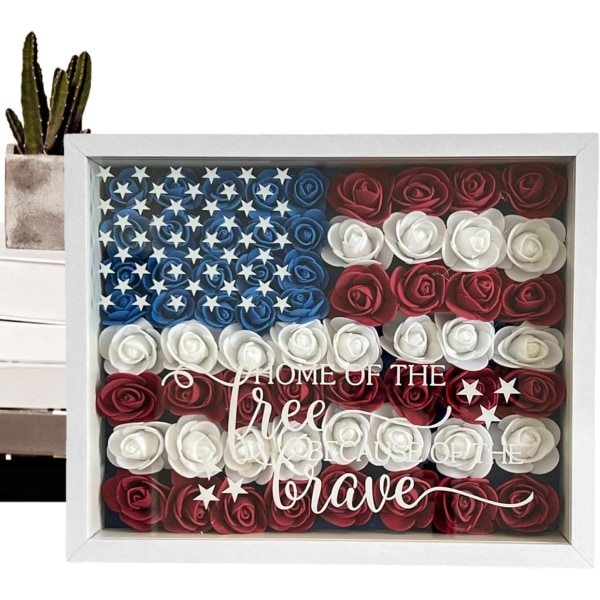 Amerikansk flaggram - 3D-pappersblommor Amerikansk flaggram | Träbildram för 4 juli, självständighetsdag Träflaggram, patriotiskt foto
