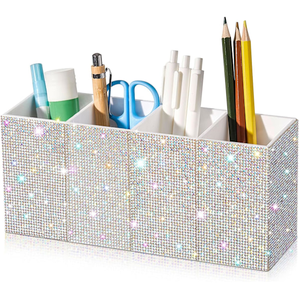 Bling n Holder ncil Holder Rhinestone Crystl Glitter Mkeup Brushes Orgnizer nd Storge Bin Bling Mrker Holder for Home Office Desk Tble White