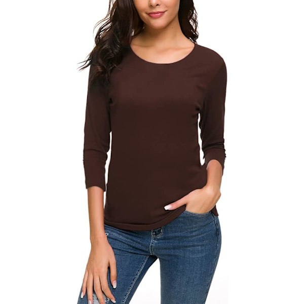 Kvinners Casual Rund Hals 3/4 Ermet Basic T-skjorte Solid Plain Bomull Topper