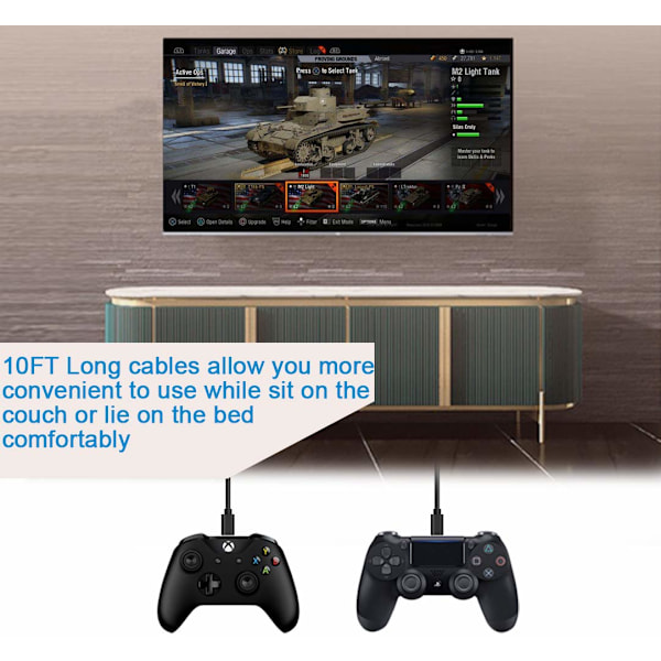 3-pack 10 fot Ps4 laddare sladd för Xbox One Controller, Ps4