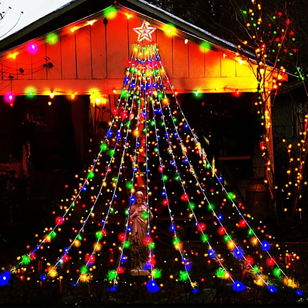 Udendørs juledekorationer, 12,6ft 350LED vandfaldslys, 8 tilstande julelys, juledekorationer til træ, udendørs jul