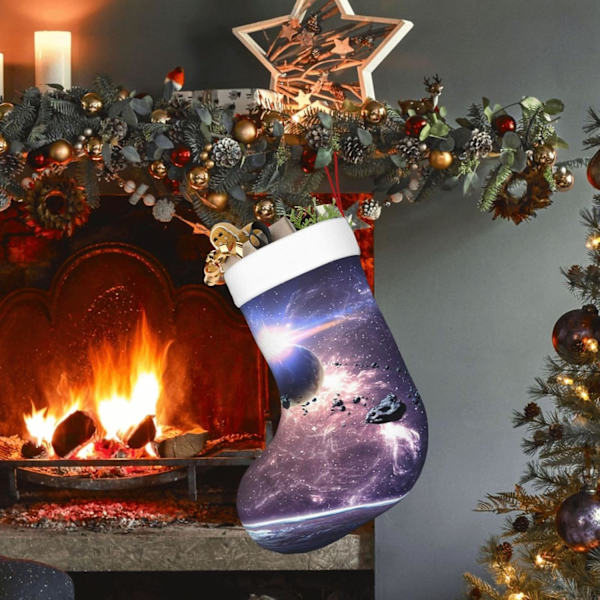 Jorden och månen julsemesterdekorationssockor - hållbara, färgglada och roliga festliga dekorationer - julstrumpa spishärdsdekorationer Xmas Soc