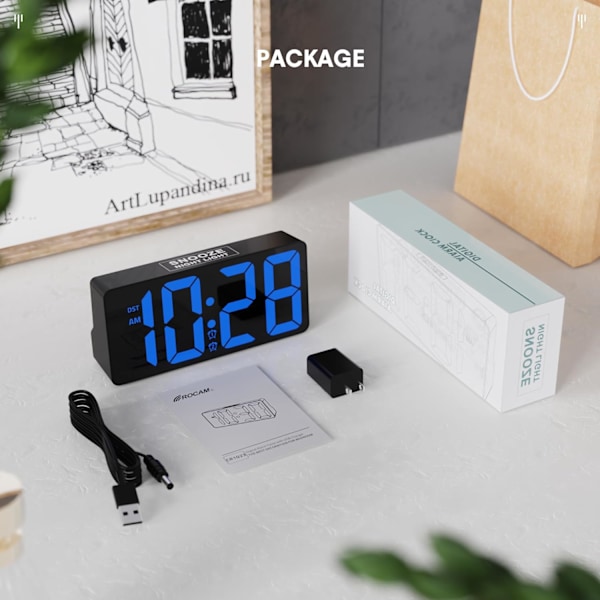 Digital väckarklocka för sovrum, 7\" digitalklocka med dubbla alarm, typ C & USB-laddningsport, nattlampa, fet siffra stor display, 7 blå