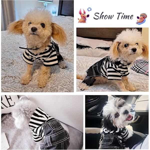 Pet Denim Overall Jeans til hunde med hættetrøjer