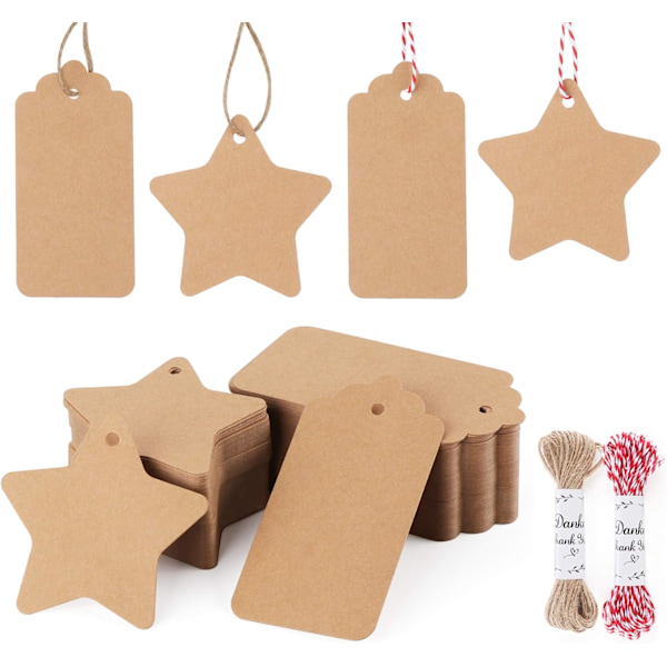 200 stk Kraftpapir gavetiketter - forhåndshullet for DIY kunst og håndverk juletregaveinnpakning