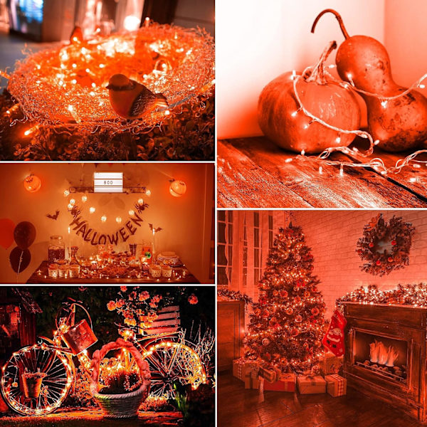 Oransje Halloween-lyskjede, 200 LED 66ft 8 moduser Halloween-lys, UL-sertifiserte sammenkoblede oransje lyskjeder for hjem, hage, veranda,