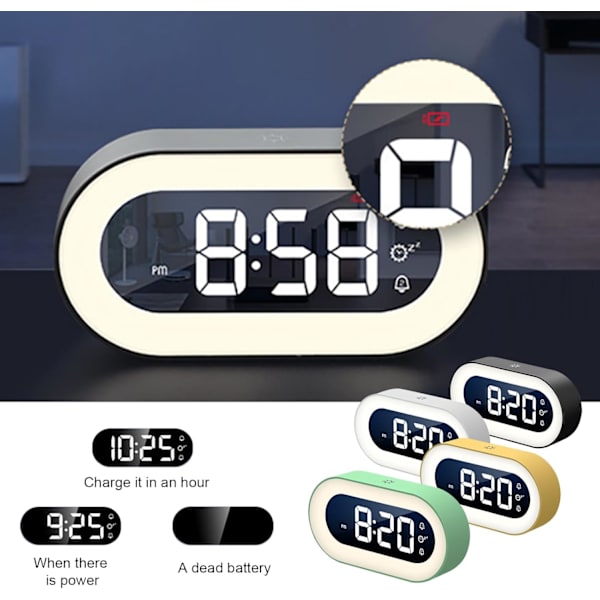 Väckarklocka, nattlampa + väckarklocka, stor display med fet stil, justerbar alarmvolym, 12/24 timmar, snooze, litet skrivbord för sovrum svart
