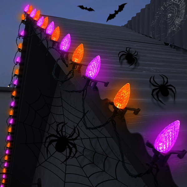 Halloween-lys, 32,8 fod 50 LED C9 Halloween-farveskiftende lys med timingfunktion Vandtæt og tilslutteligt stik til hjem, fest, have