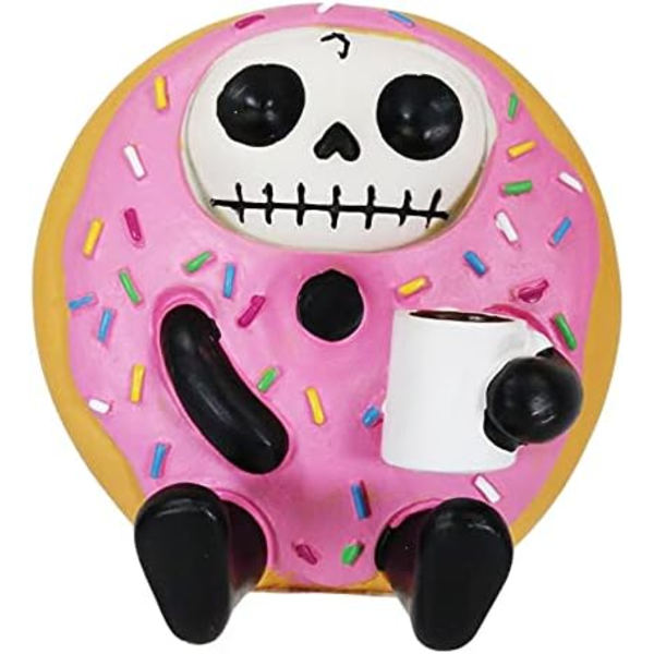 Ebros Gave Furrybones Donatsu Jordbær Drys Rund Donut Skelet Med Mælk Figur Figur Furry Bones Kranier Skeletter Skulptur
