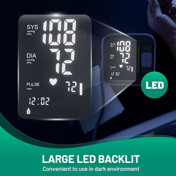 Blodtryksapparat - Overarmsmonitor med LED-baggrundsbelyst display