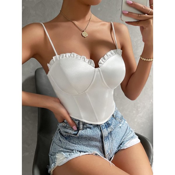 Kvinners ermeløs kjede spaghetti stropp flekk cami crop topp bustier