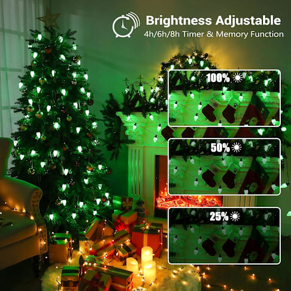 RGB C9 Julbelysning Utomhus, 66ft 100 LED Färgväxlande Julgransljus, Anslutningsbara Fjärrkontroll Julgransljus, Dimbara