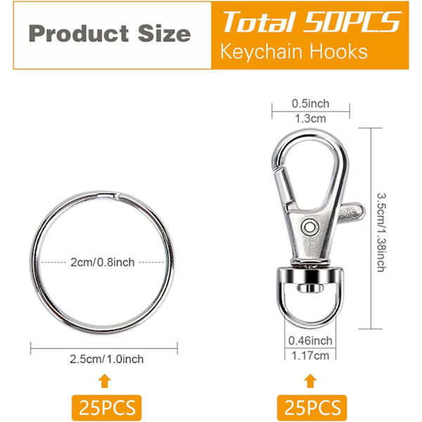 Swivel Snap Hooks med nyckelringar - 50 st premium metall hummerklor för snöre, nyckelringar och hantverk