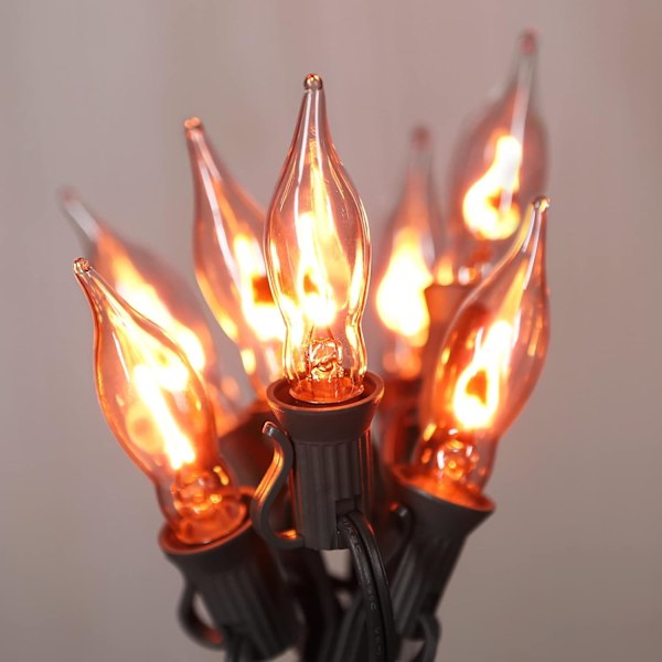 Halloween-lys indendørs flimrende flammelyskæde med 10 pakker klare C7 flammepærer, 12,8 fod flammelyskæde til indendørs udendørs