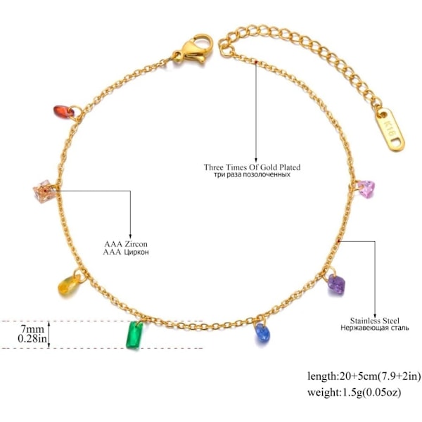 Smykker Plakat Fargerik Kubisk Zirkonia Skall Rustfritt Stål Sommer Ankelkjede Trendy Smykker for Kvinner Gave Som Bilde Som Bilde