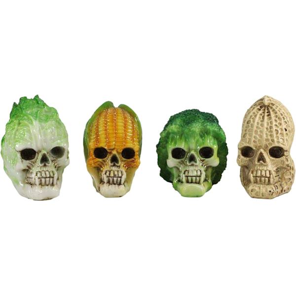 Ebros Grøntsagssund Salat Producer Majs Majs Broccoli Napa Kål Jordnødde Kranier Mini Figurer Sæt af 4 Skelet Hoved Kranium Bizarre Ossuary