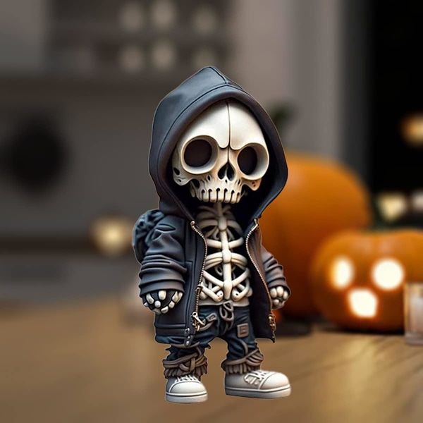 4 stk. kraniedekoration, skeletfigurer, horrorfilmhavegnomer, skeletstatuer dekor sæt søde skelet harpiks indendørs dekorationer, unik A.4stk