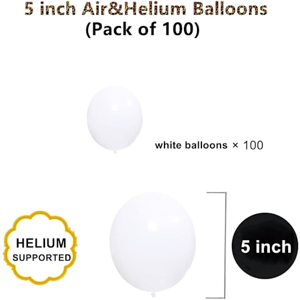 5 tums vita latexballonger, 100 st Mini tjocka vita partyballonger