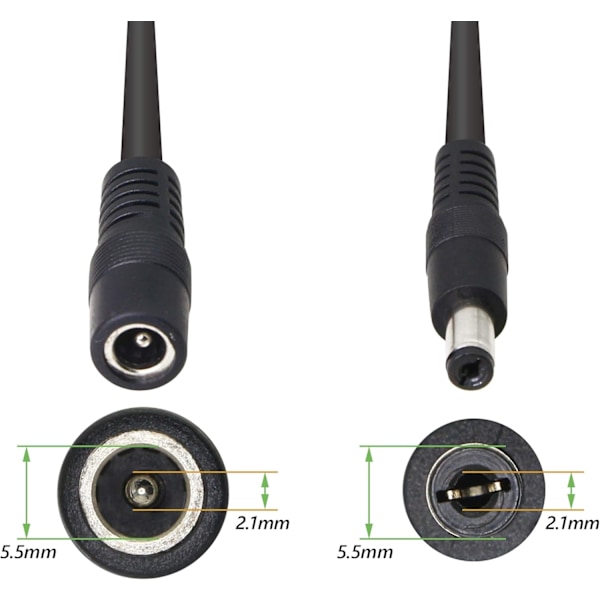 5,5/2,1 mm 12V DC splitter strøm 1 hann til 2 hunn