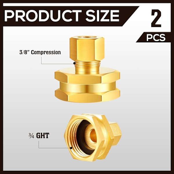 3/8\" OD kompresjon x 3/4\" FHT kompresjon hageslange gjengede