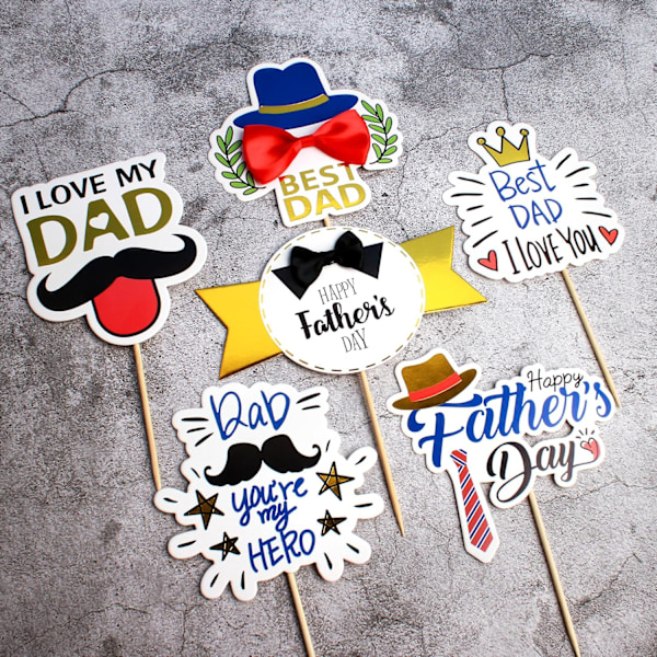 Happy Father's Day kagepynt (6 stk.) - Dekoration til fars fødselsdag
