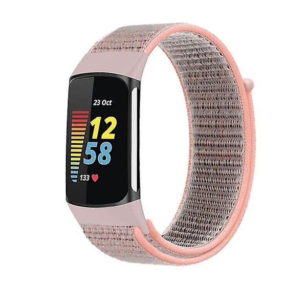 Rem til Fitbit Charge 5 Smart Watch Tilbehør Sports Nylon Loop Armbånd Rem Correa Pulsera Til Fitbit Charge 5 Band Pinkish