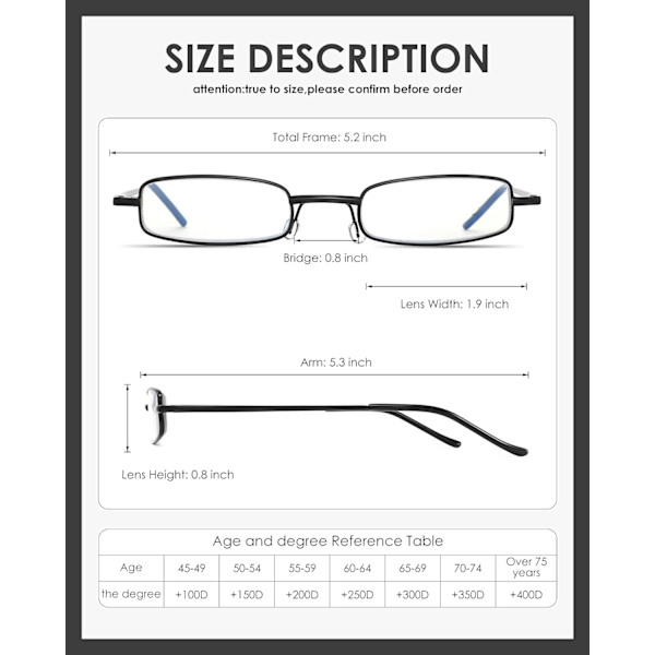 3-pak slanke lommelæsebriller til mænd og kvinder - blåt lys
