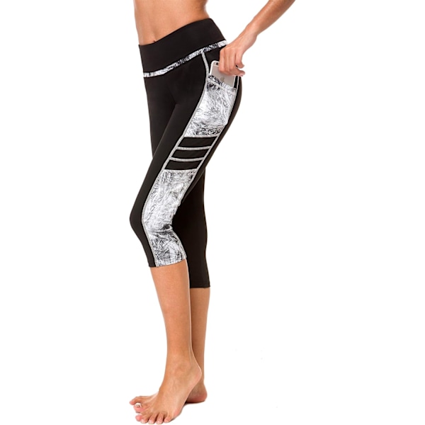 Dam 3/4 hög midja sport leggings sportbyxor fitnessbyxor träning