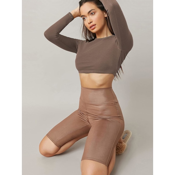 Kvinde Basic Langærmet Rund Hals Fitted Crop Top Tee Shirt