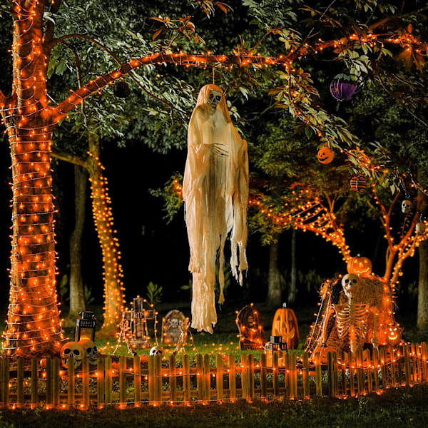 500 LED Halloween-lys til udendørs brug, 163 fod 8 tilstande orange julelys til indendørs brug, gennemsigtig ledning, udendørs vandtætte orange efterårslys til stikkontakt til værelse