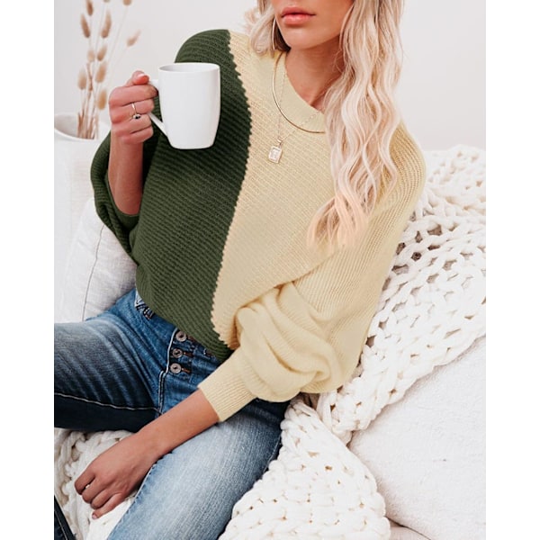 Kvinnors vintertröja Chunky Plaid Turtleneck Color Block Batwing Sleeve Knit