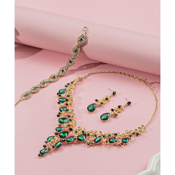 Bryllup Brude Brudepike Østrigsk Krystal Rhinestone Smykkesæt Statement