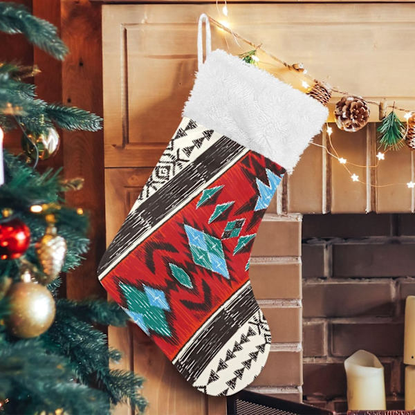 Julklapp, personliga julklappsstrumpor 2-pack Röd Aztekisk Bohemia Stam 45,7 cm Julstrumpor Hängande Ornament Eldstad för Träddekoration