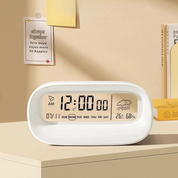 wxsp 1 Styck Elektronisk Väckarklocka Pärlvit Stor Skärm Kalender Tyst Väckarklocka Transparent Design Digital Klocka Sovrum Studentväckning