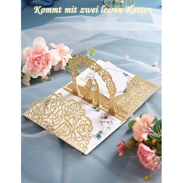 3D Valentinsdag bryllupskort: Pop-up-kort med konvolutt for elskere