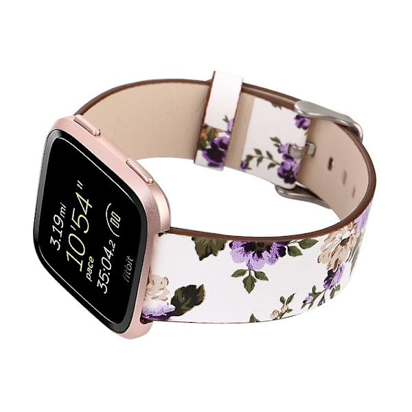 För Fitbit Versa 1 / 2 Blommönster Klockarmband VUJ White Purple