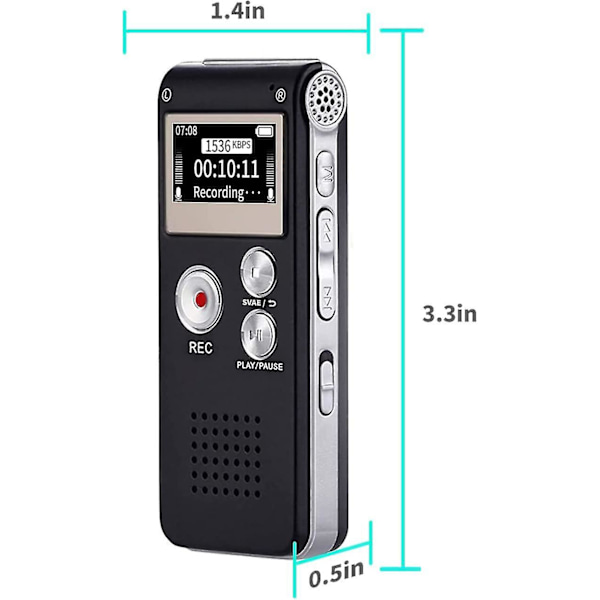 Digital stemmeopptaker 16 GB stemmeopptaker med avspilling for forelesninger - USB oppladbar diktafon Oppgradert liten båndopptaker
