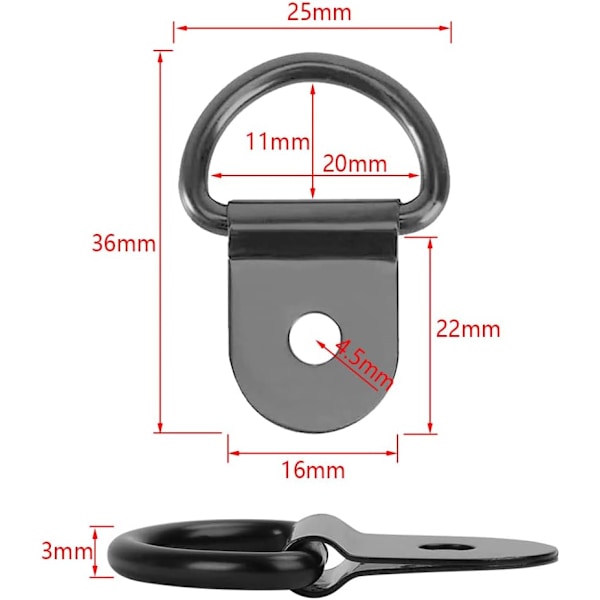 12 D-ring surrningsöglor, rostfritt stål surrningsringar, lastkapacitet upp till 100 kg per ring
