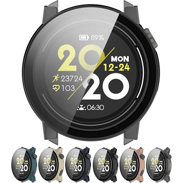Smartwatch Full Coverage PC Skyddsfodral med Härdat Glas Skärmskydd Kompatibelt med Coros Pace 3, Mjukt och Hållbart (Svart) Svart