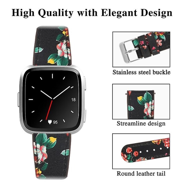 För Fitbit Versa 2 / Fitbit Versa Lite läderklockarmband med runt spänne LPS Black Safflower