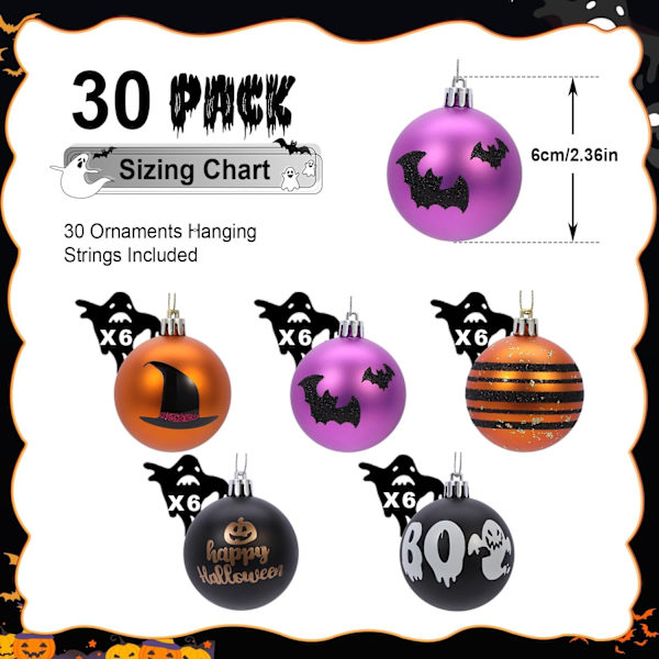 30st 2,36 tum Halloween-grandekorationer, färgad splitterfri plast