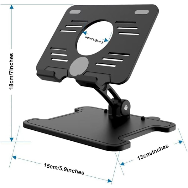 Foldbart Tabletstativ, Justerbar Tabletholder til iPhone iPad Pro, Bordstativ Dock Holder Bærbar Skærm Sort