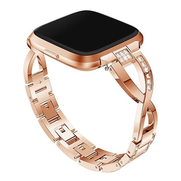 X-formet diamantbesat massivt rustfrit ståls urrem til Fitbit Versa Lite SOM Rose Gold