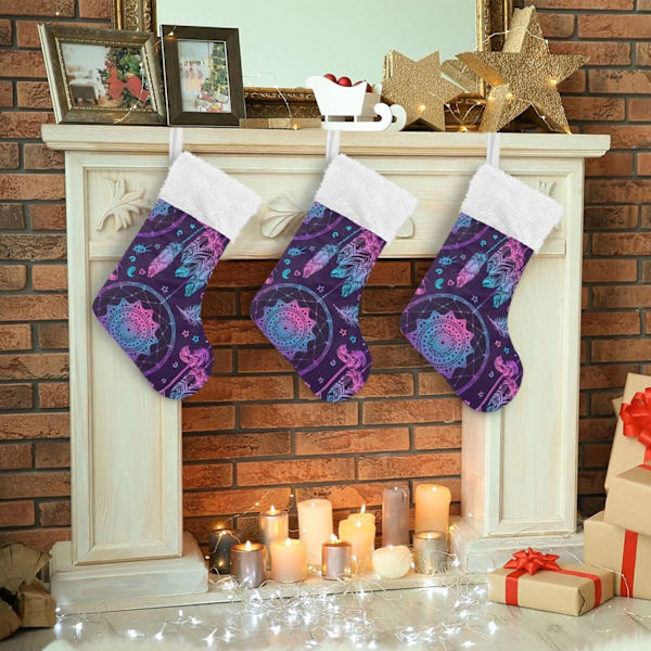 Julklapp, Personliga Julklappsstrumpor 2-pack Boho Drömfångare Fjädrar Måne 18 tum Julstrumpor Hängande Ornament Kamin för Träd