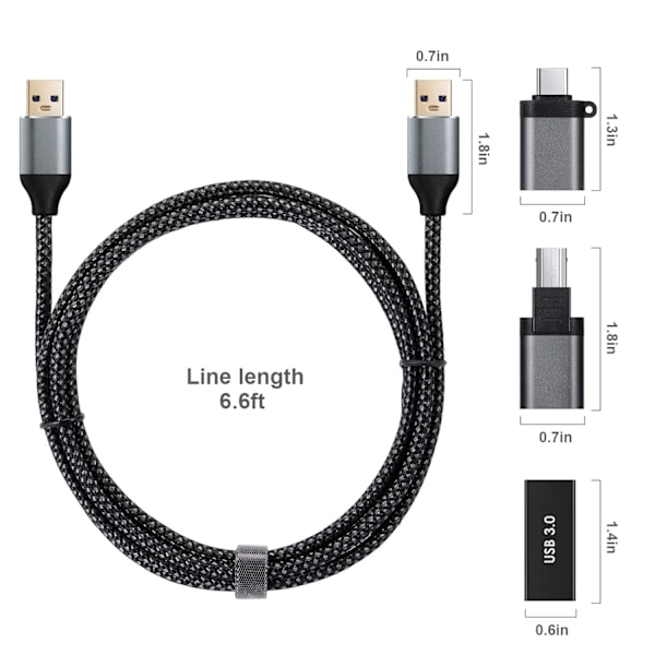 USB-kabel 3.0 (2 m), USB-hane 3.0 till USB-hona 3.0, USB 3.0