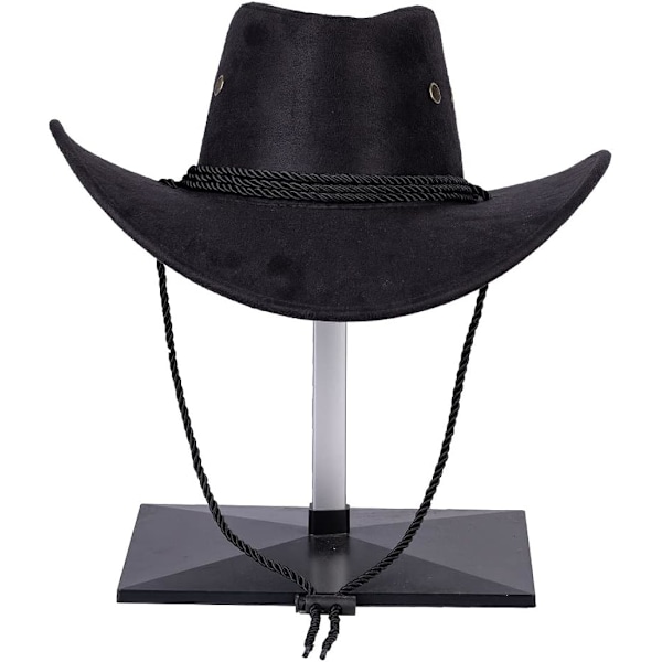 Western Faux Felt Cowboy Hat med bred brem, utendørs solhatt med snor for